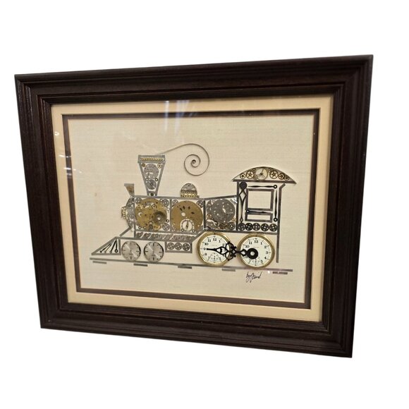 Other - Shadowbox Framed Train Artwork Clock Parts Collage by Girard